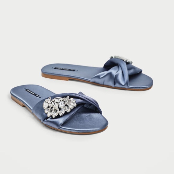 Zara blue satin slides with gem buckle - Picture 3 of 4